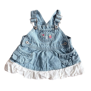 Y2K Baby Girls OshKosh B’Gosh Strawberry Denim Overalls Skirt Dress Size 6M